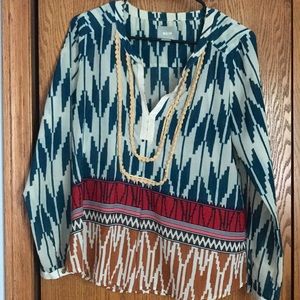 Blue and White Long Sleeve Top